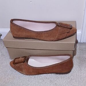 Le Matin Brown Leather Suede Flats Made In Italy Women's 8/39